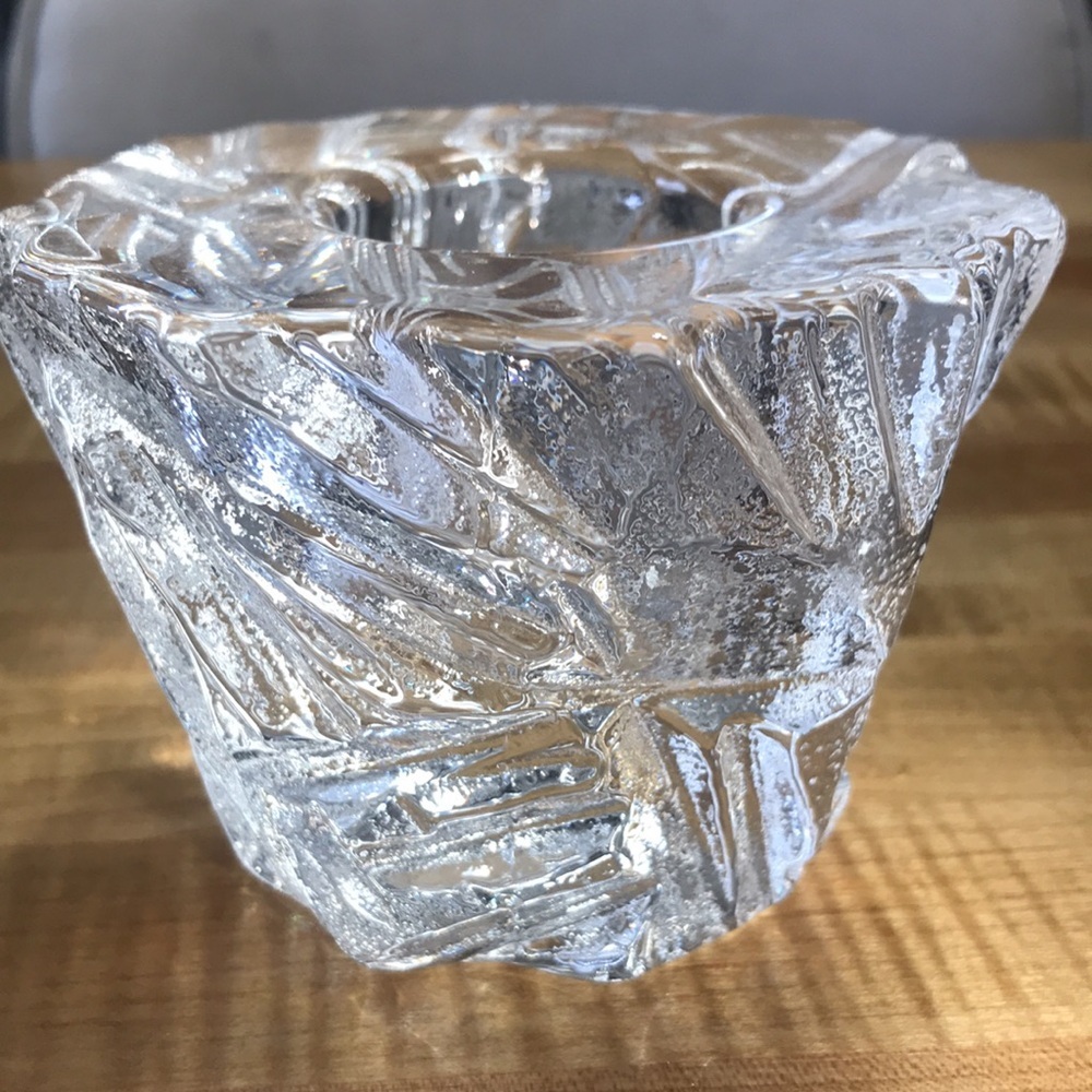 Orrefors Swedish ICEBERG Crystal Candle Holder Vintage 3” Icy Textured … - Picture 3 of 7